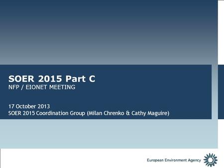 SOER 2015 Part C NFP / EIONET MEETING 17 October 2013 SOER 2015 Coordination Group (Milan Chrenko & Cathy Maguire)