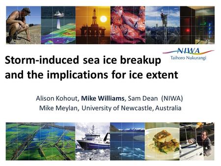 Storm-induced sea ice breakup and the implications for ice extent Alison Kohout, Mike Williams, Sam Dean (NIWA) Mike Meylan, University of Newcastle, Australia.