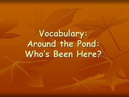 Vocabulary: Around the Pond: Who’s Been Here?. Vocabulary containers containers dangles dangles bark bark caught caught floats floats shallow shallow.