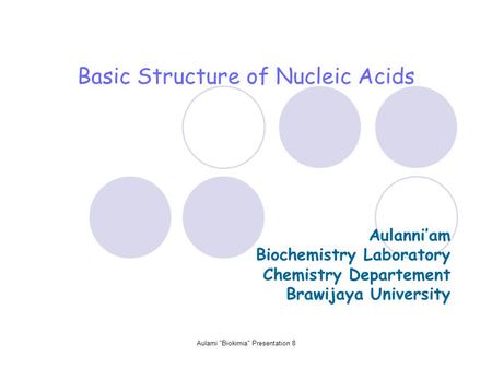 Aulami Biokimia Presentation 8 Aulanni’am Biochemistry Laboratory Chemistry Departement Brawijaya University Basic Structure of Nucleic Acids.