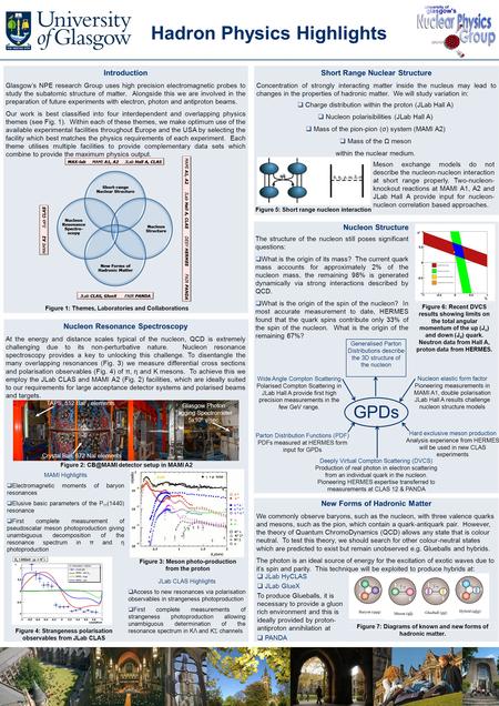 Introduction Glasgow’s NPE research Group uses high precision electromagnetic probes to study the subatomic structure of matter. Alongside this we are.