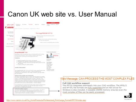 Canon UK web site vs. User Manual  Web Message: CAN PROCESS THE.