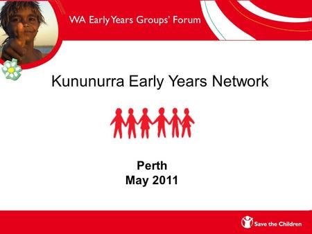 WA Early Years Groups’ Forum Kununurra Early Years Network Perth May 2011.