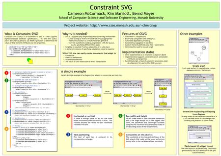 Other examples Interactive expanding/collapsing tree diagram Clicking nodes in the tree alters the value of a CSVG variable which in turn changes the visibility.