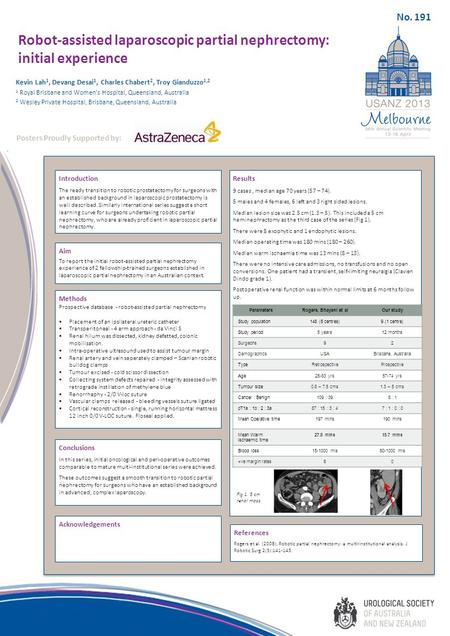 Robot-assisted laparoscopic partial nephrectomy: initial experience Introduction The ready transition to robotic prostatectomy for surgeons with an established.