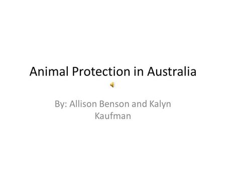 Animal Protection in Australia By: Allison Benson and Kalyn Kaufman.