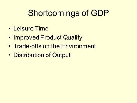 Shortcomings of GDP Leisure Time Improved Product Quality