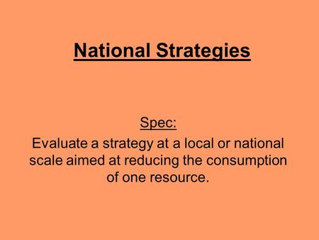 National Strategies Spec: