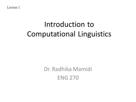 Introduction to Computational Linguistics