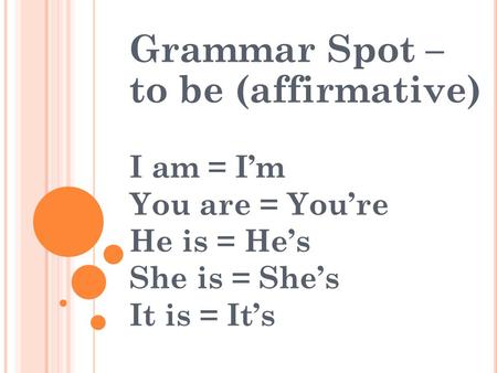 Grammar Spot – to be (affirmative)