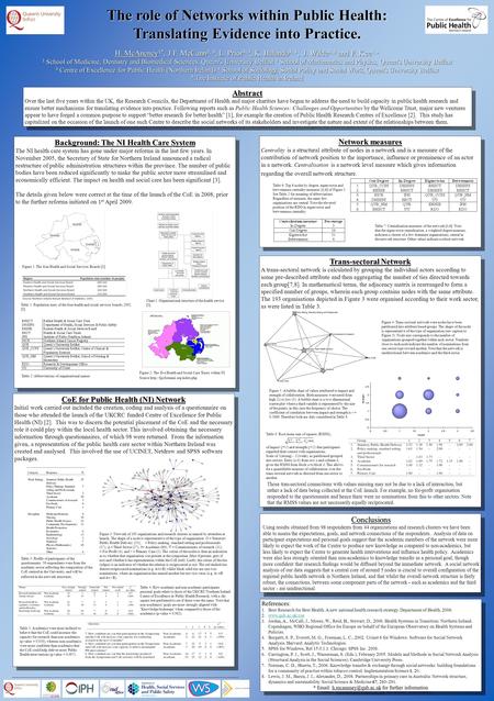 The role of Networks within Public Health: Translating Evidence into Practice. H. McAneney 1*, J.F. McCann 2, 3, L. Prior 3, 4, K. Balanda 3, 5, J. Wilde.