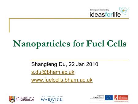 Nanoparticles for Fuel Cells Shangfeng Du, 22 Jan 2010