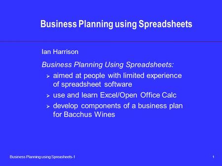 Business Planning using Spreadsheets