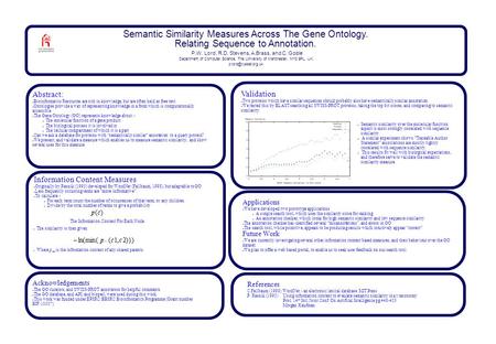 Semantic Similarity Measures Across The Gene Ontology. Relating Sequence to Annotation. P.W. Lord, R.D. Stevens, A.Brass, and C. Goble Department of Computer.