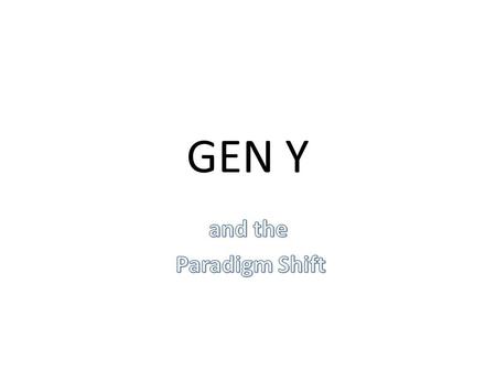 GEN Y. The Generations and their Birth Years NAMEBIRTH YEARS Builders1900’s mid 1940’s Baby Boomersmid 1940’s mid 1960’s Generation Xmid 1960’s early.