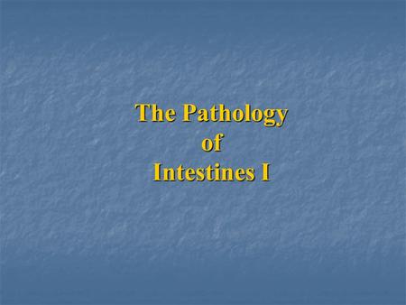 The Pathology of Intestines I