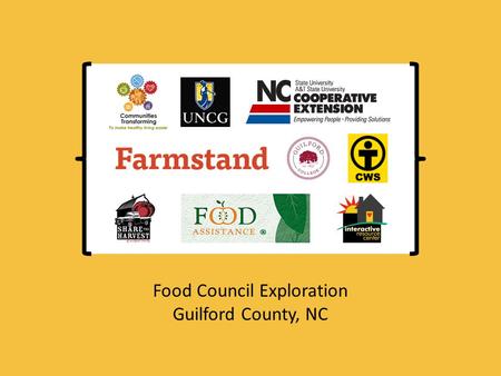 Food Council Exploration Guilford County, NC. Name 1 1 Role 2 2 County Food Fact 3 3.