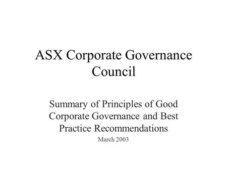 ASX Corporate Governance Council