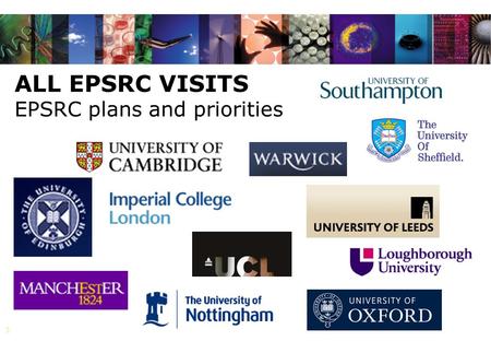 1 ALL EPSRC VISITS EPSRC plans and priorities. 2 DIGITAL ECONOMY EPSRC lead AHRC ESRC MRC ENERGY EPSRC lead BBSRC ESRC NERC STFC NANOSCIENCE THROUGH ENGINEERING.