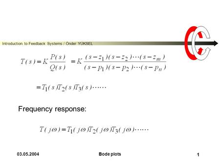 Introduction to Feedback Systems / Önder YÜKSEL 03.05.2004Bode plots 1 Frequency response: