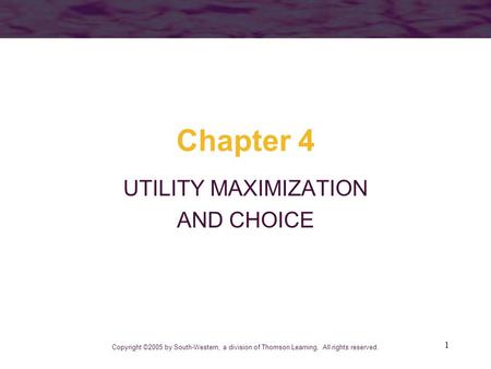 UTILITY MAXIMIZATION AND CHOICE