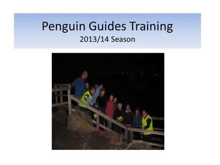 Penguin Guides Training 2013/14 Season. Agenda 1.Welcome 2.About the Little Penguin - Zoe 3.Penguin Guiding - Terry 4.Roster - Fam 5.Q&A 6.Collect Membership.