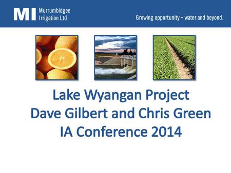 The Murrumbidgee Irrigation Area (MIA) Infrastructure Modernisation  Improve delivery system efficiencies  Meet changing customer needs  Reduce asset.