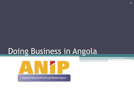 Doing Business in Angola 1 Angolan National Private investment Agency.