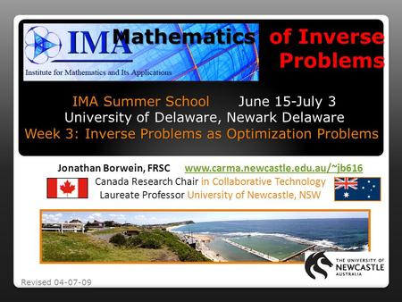 Jonathan Borwein, FRSC www.carma.newcastle.edu.au/~jb616www.carma.newcastle.edu.au/~jb616 Canada Research Chair in Collaborative Technology Laureate Professor.