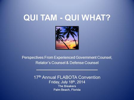 QUI TAM - QUI WHAT? Perspectives From Experienced Government Counsel,