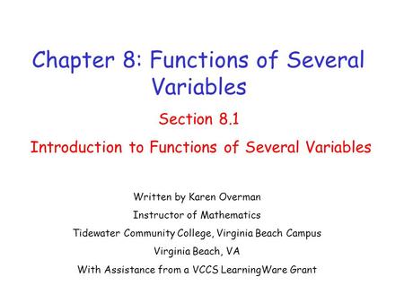 Chapter 8: Functions of Several Variables