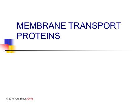 MEMBRANE TRANSPORT PROTEINS © 2010 Paul Billiet ODWSODWS.