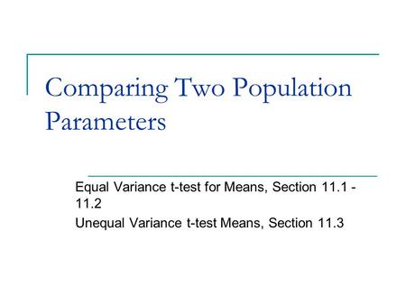 Comparing Two Population Parameters