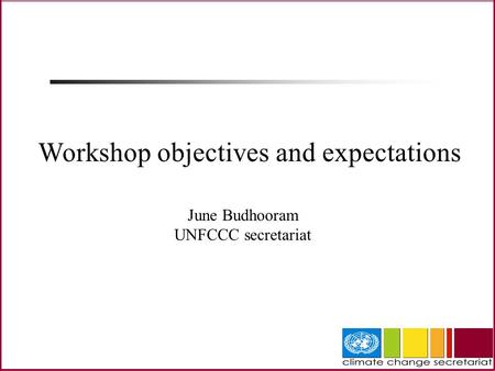 June Budhooram UNFCCC secretariat Workshop objectives and expectations.