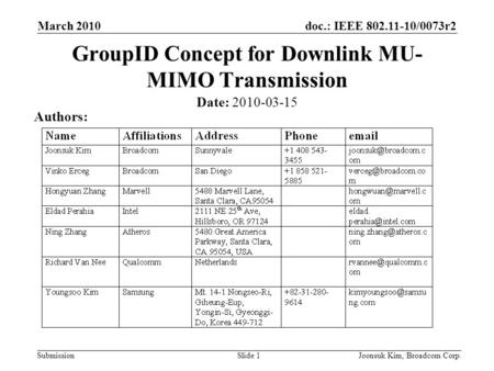 GroupID Concept for Downlink MU-MIMO Transmission