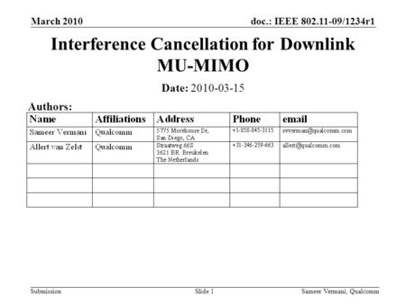 Interference Cancellation for Downlink MU-MIMO