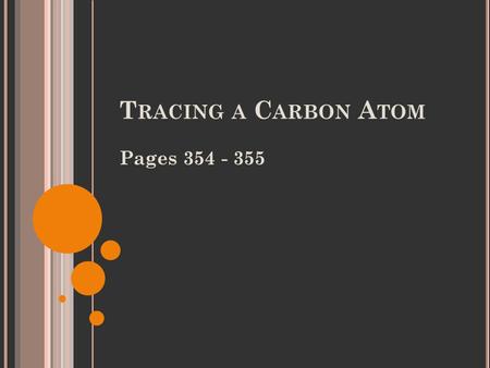 T RACING A C ARBON A TOM Pages 354 - 355. Radioactive Tracers Biologists can investigate the steps in metabolic processes (biosynthesis and decomposition)