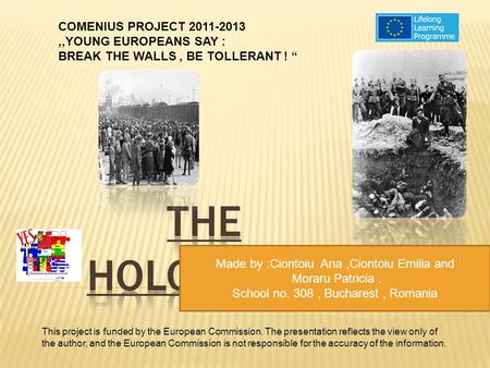 Made by :Ciontoiu Ana,Ciontoiu Emilia and Moraru Patricia. School no. 308, Bucharest, Romania COMENIUS PROJECT 2011-2013,,YOUNG EUROPEANS SAY : BREAK THE.