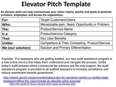 Elevator Pitch Template