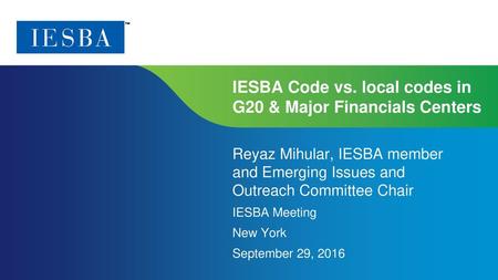 IESBA Code vs. local codes in G20 & Major Financials Centers