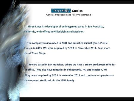 Studios General introduction and History Background