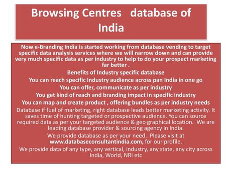 Browsing Centres database of India