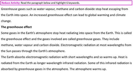 Reduce Activity: Read the paragraph below and highlight 6 keywords.