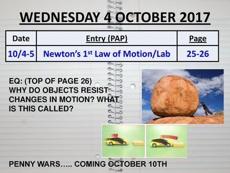 Newton’s 1st Law of Motion/Lab