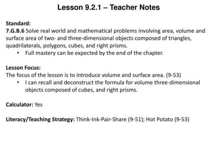 Lesson – Teacher Notes Standard: