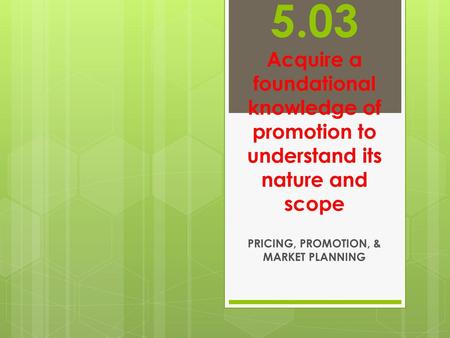 PRICING, PROMOTION, & MARKET PLANNING