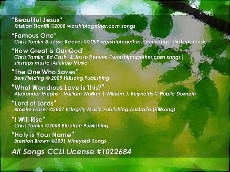 All Songs CCLI License #