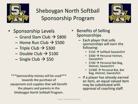 Sheboygan North Softball Sponsorship Program