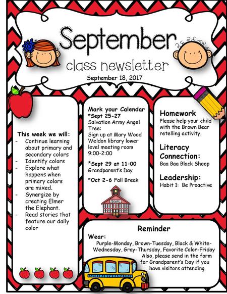 Homework Literacy Connection: Leadership: Reminder September 18, 2017