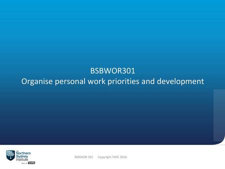 BSBWOR301 Organise personal work priorities and development